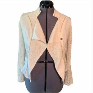 Aziza Open Thin Jacket White Lace Gold Zipper